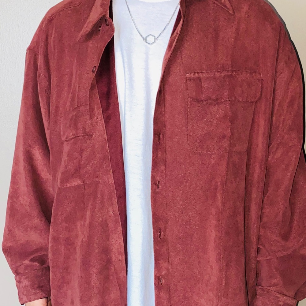 Van Heusen/ Red Soft Suede Button-Up/ Size XL